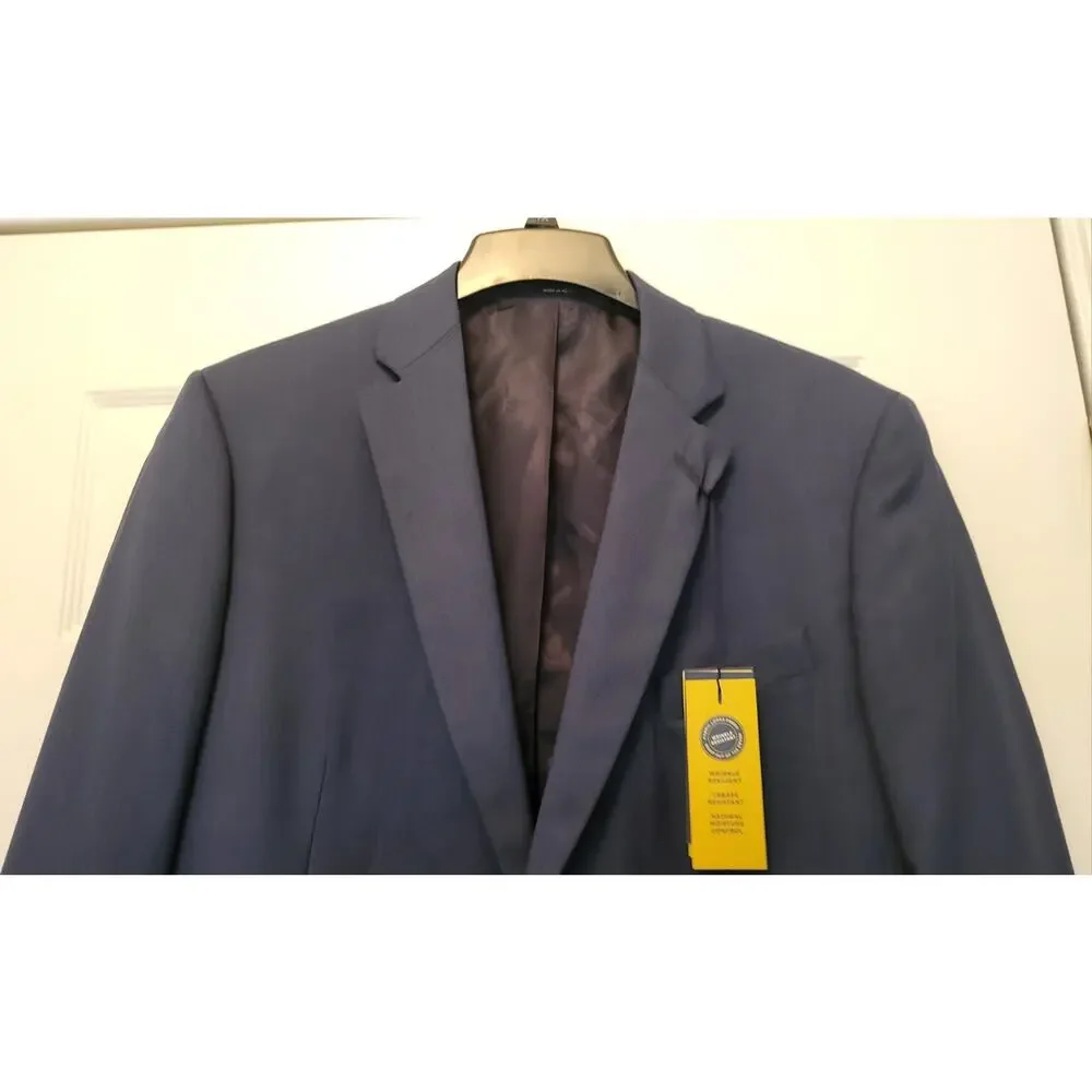 NWT Stafford 46L Blue Sport Coat Blazer Jacket Solid Polyester/Wool Traveld